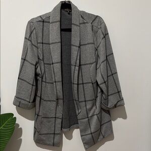 Gray Plaid Open-Front Blazer